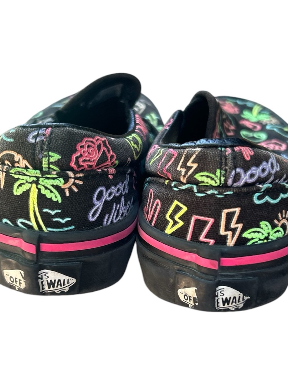 Vans Kids Slip-On Sneakers Black with Neon Multicolor Doodles Very Rad 1 Youth - Picture 3 of 6